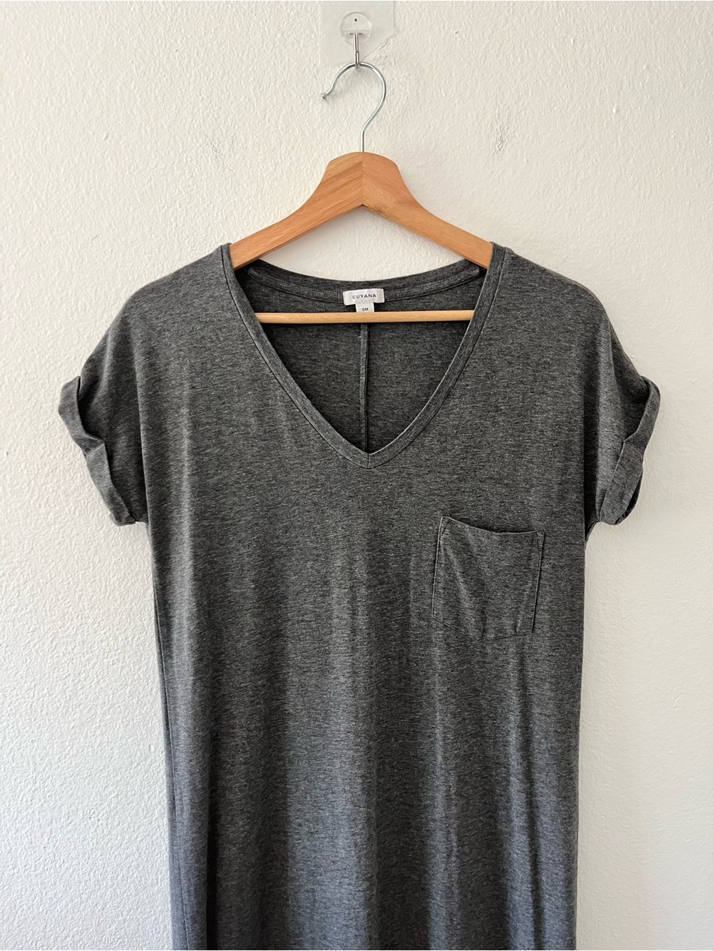 Cuyana Pima Cotton V-Neck Short Sleeve T-Shirt Minimalist Casual Midi Dress SM - Picture 3 of 5